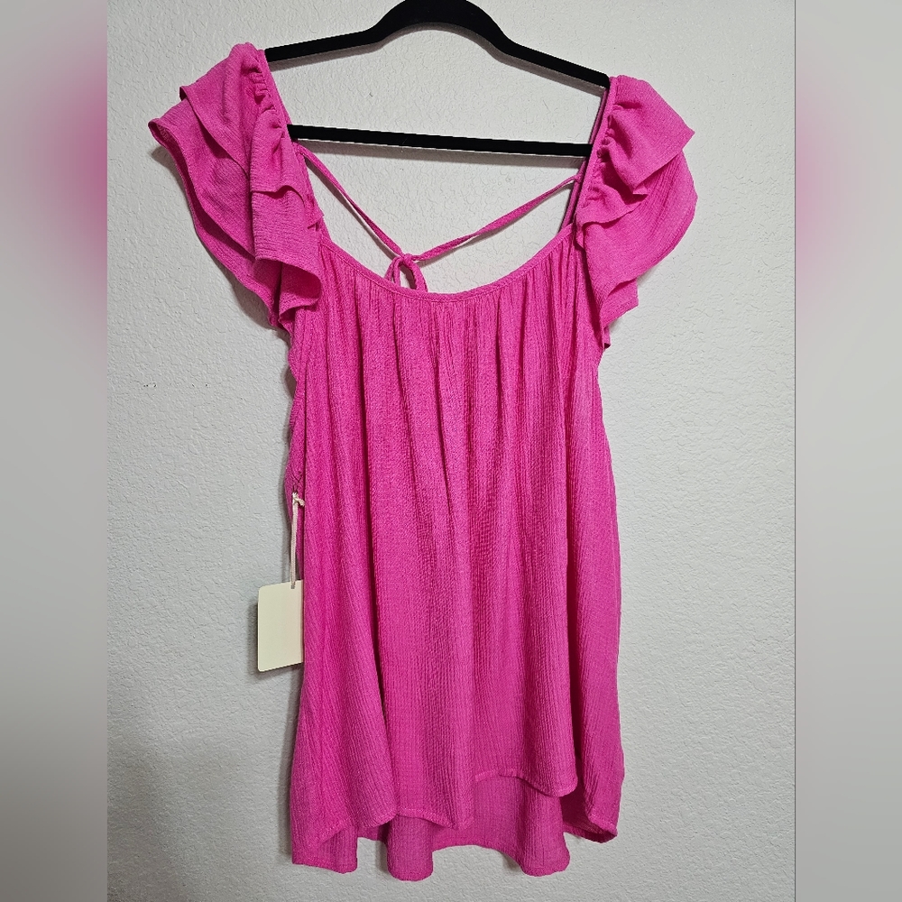 Perch by Blue Pepper Pink Ruffle tie back top